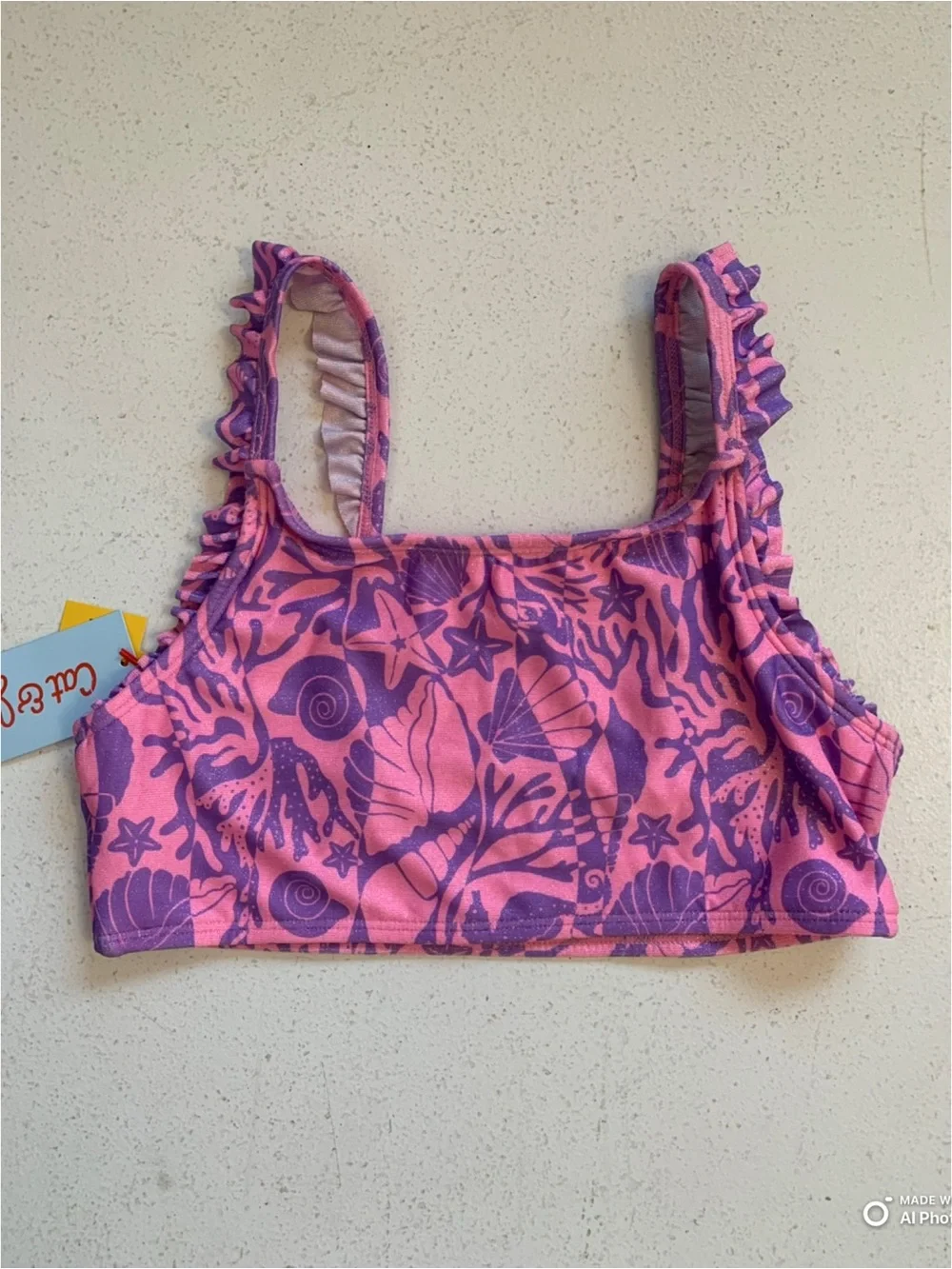 Cat & Jack Girl’s Large Pink & Purple Bikini Set + Coverup Shorts NWT Beach